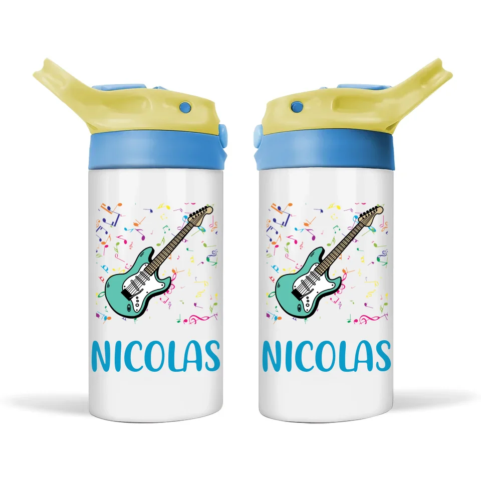 Personalised Electric Guitar Sippy Bottle – Rock Star Kids Drink Bottle – 350ml Stainless Steel