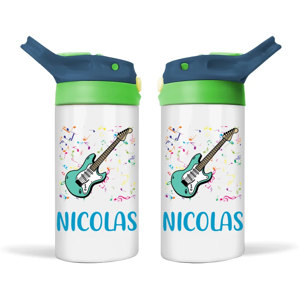 Personalised Electric Guitar Sippy Bottle – Rock Star Kids Drink Bottle – 350ml Stainless Steel