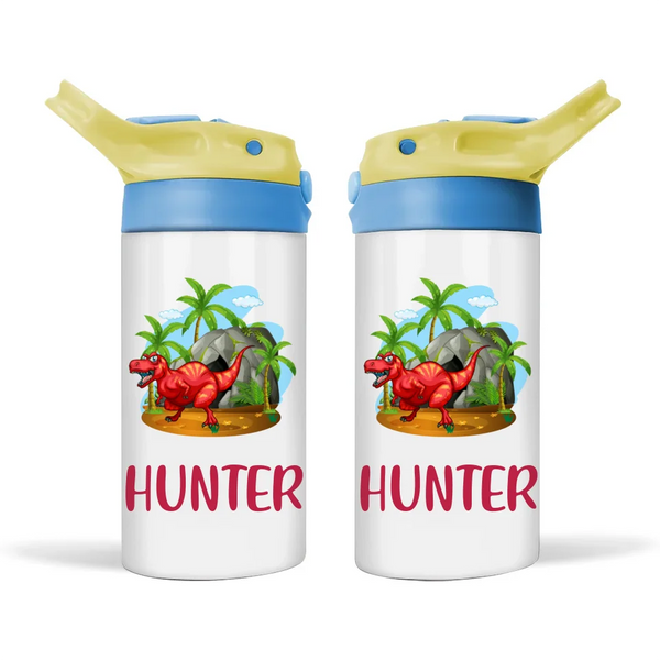 Personalised Dinosaur Sippy Bottle – Custom Name Kids Drink Bottle – 350ml Double-Walled Stainless Steel