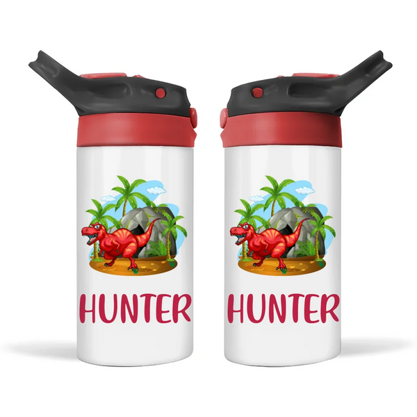 Personalised Dinosaur Sippy Bottle – Custom Name Kids Drink Bottle – 350ml Double-Walled Stainless Steel