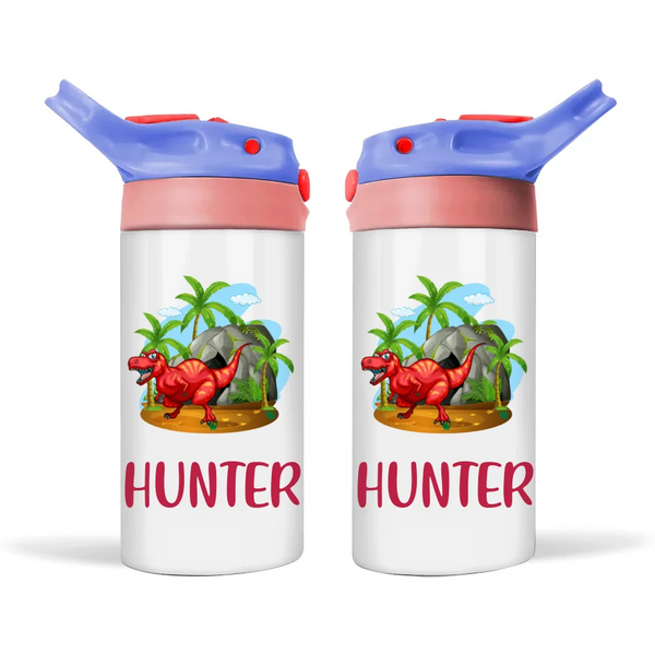 Personalised Dinosaur Sippy Bottle – Custom Name Kids Drink Bottle – 350ml Double-Walled Stainless Steel