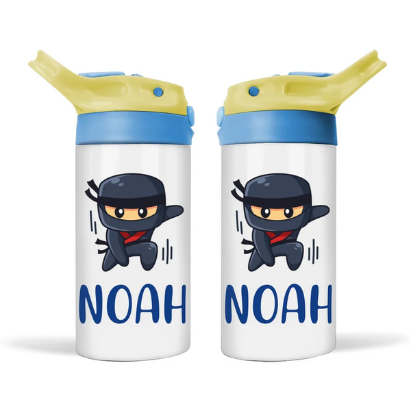 Personalised Ninja Sippy Bottle – Custom Name Kids Drink Bottle – 350ml Double-Walled Stainless Steel