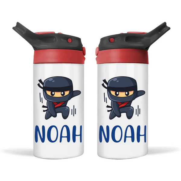 Personalised Ninja Sippy Bottle – Custom Name Kids Drink Bottle – 350ml Double-Walled Stainless Steel