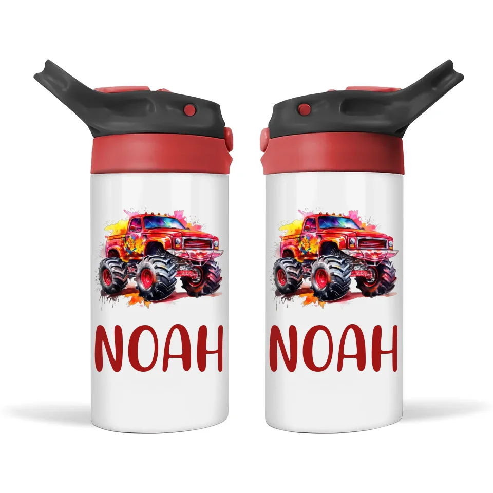 Fiery Red Monster Truck - Personalised Sippy Bottle