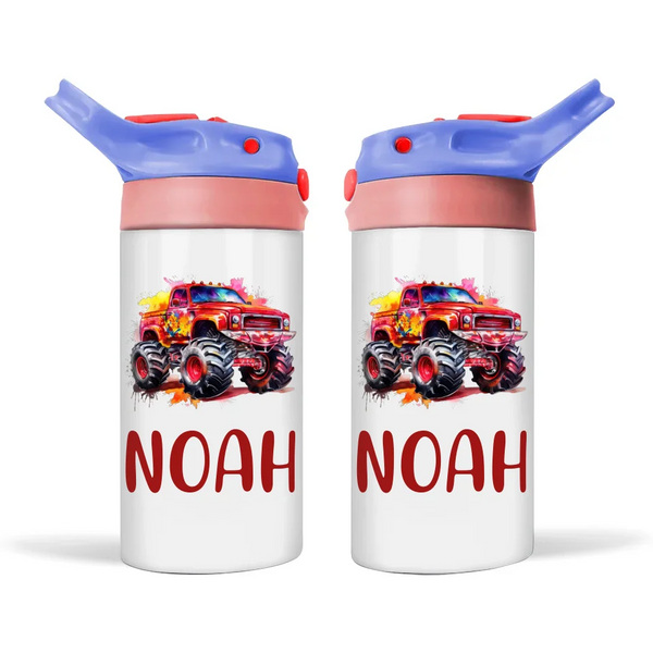 Fiery Red Monster Truck - Personalised Sippy Bottle