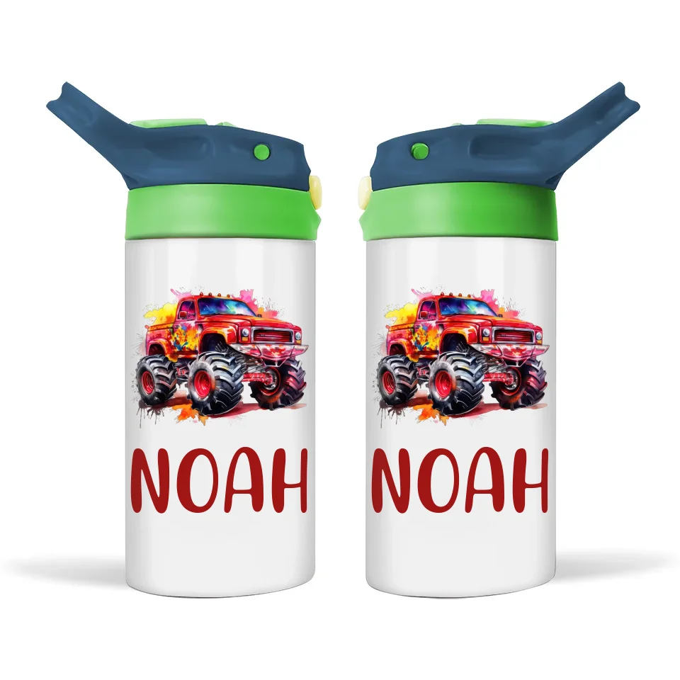 Fiery Red Monster Truck - Personalised Sippy Bottle