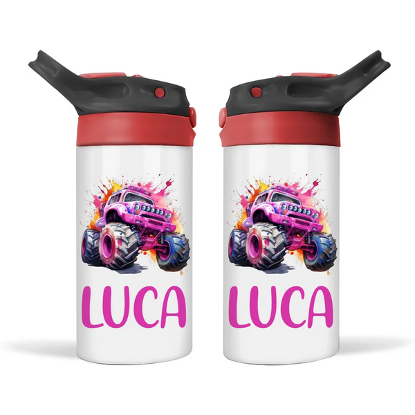 Pink Power Monster Truck - Personalised Sippy Bottle