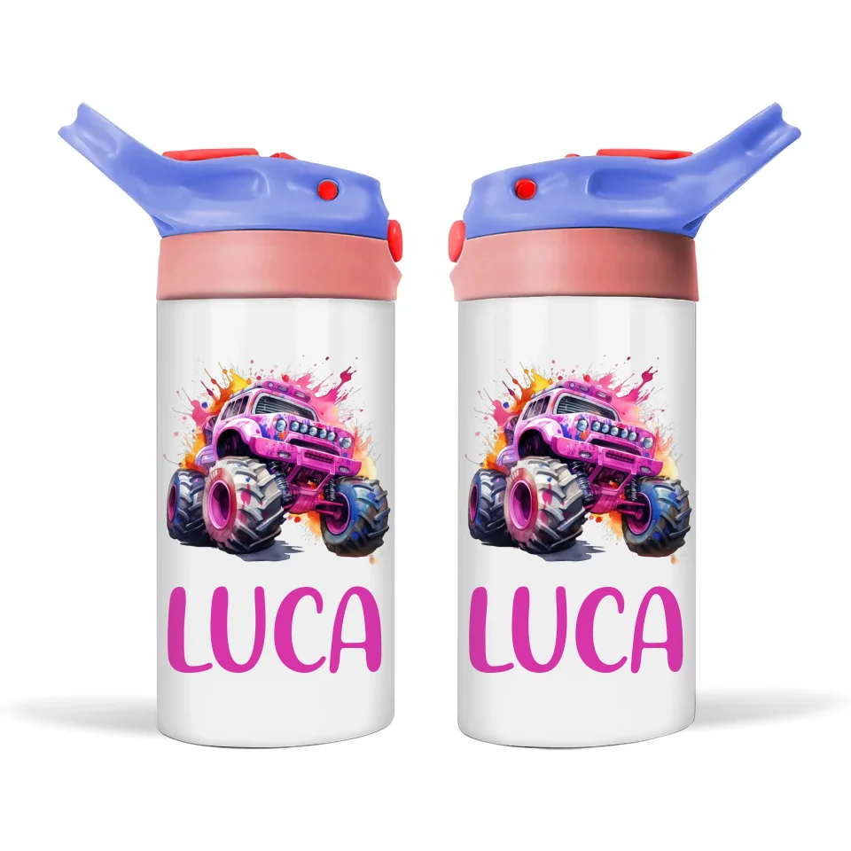 Pink Power Monster Truck - Personalised Sippy Bottle