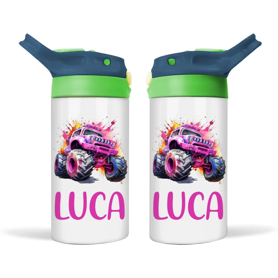 Pink Power Monster Truck - Personalised Sippy Bottle