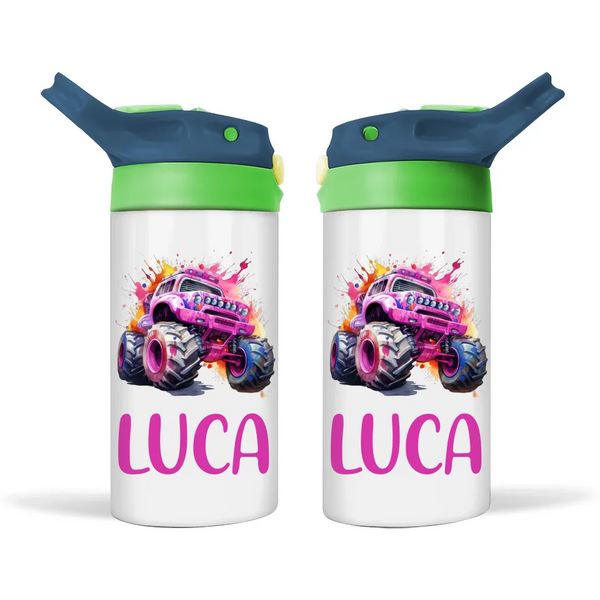 Pink Power Monster Truck - Personalised Sippy Bottle