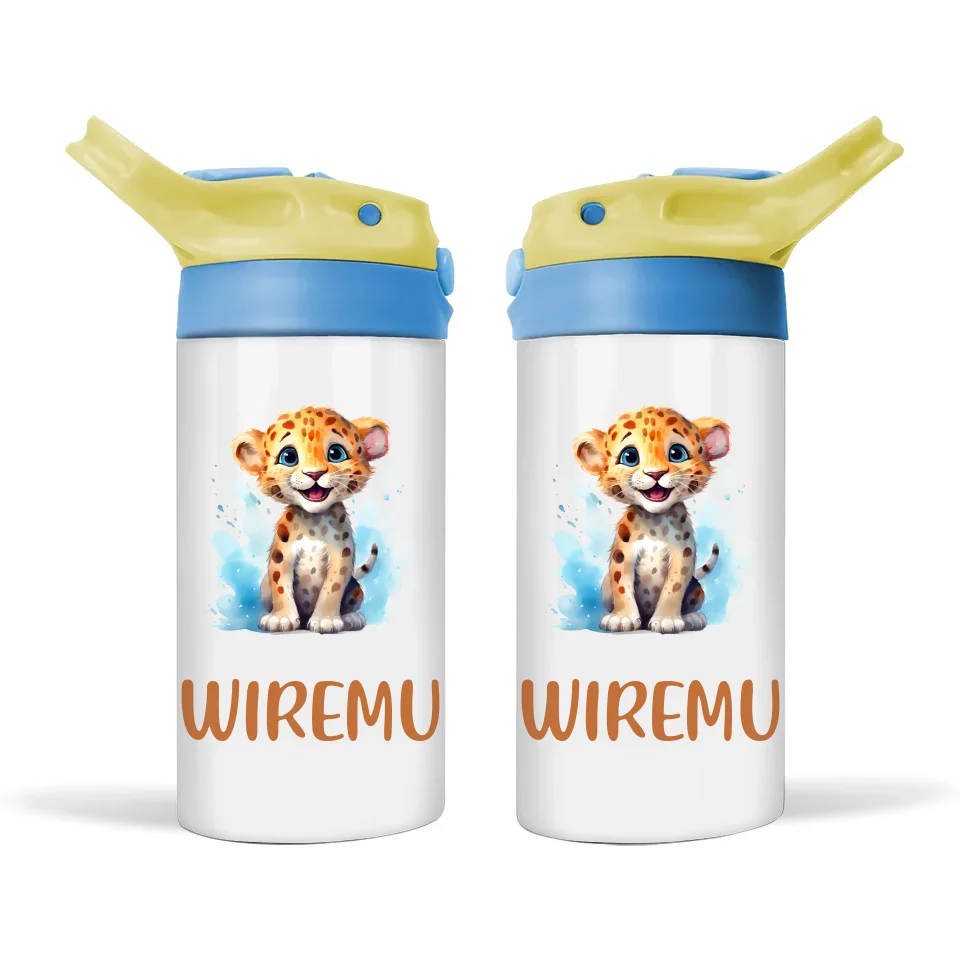 Happy Leopard Cub - Personalised Sippy Bottle