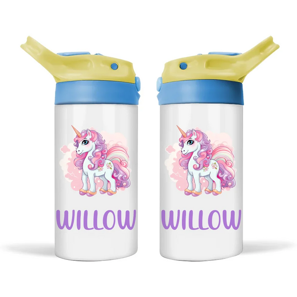 Personalised Unicorn Sippy Bottle – Custom Name Kids Drink Bottle – 350ml Double-Walled Stainless Steel