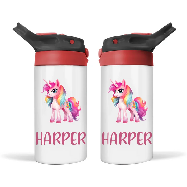 Personalised Unicorn Sippy Bottle – Custom Name Kids Drink Bottle – 350ml Double-Walled Stainless Steel