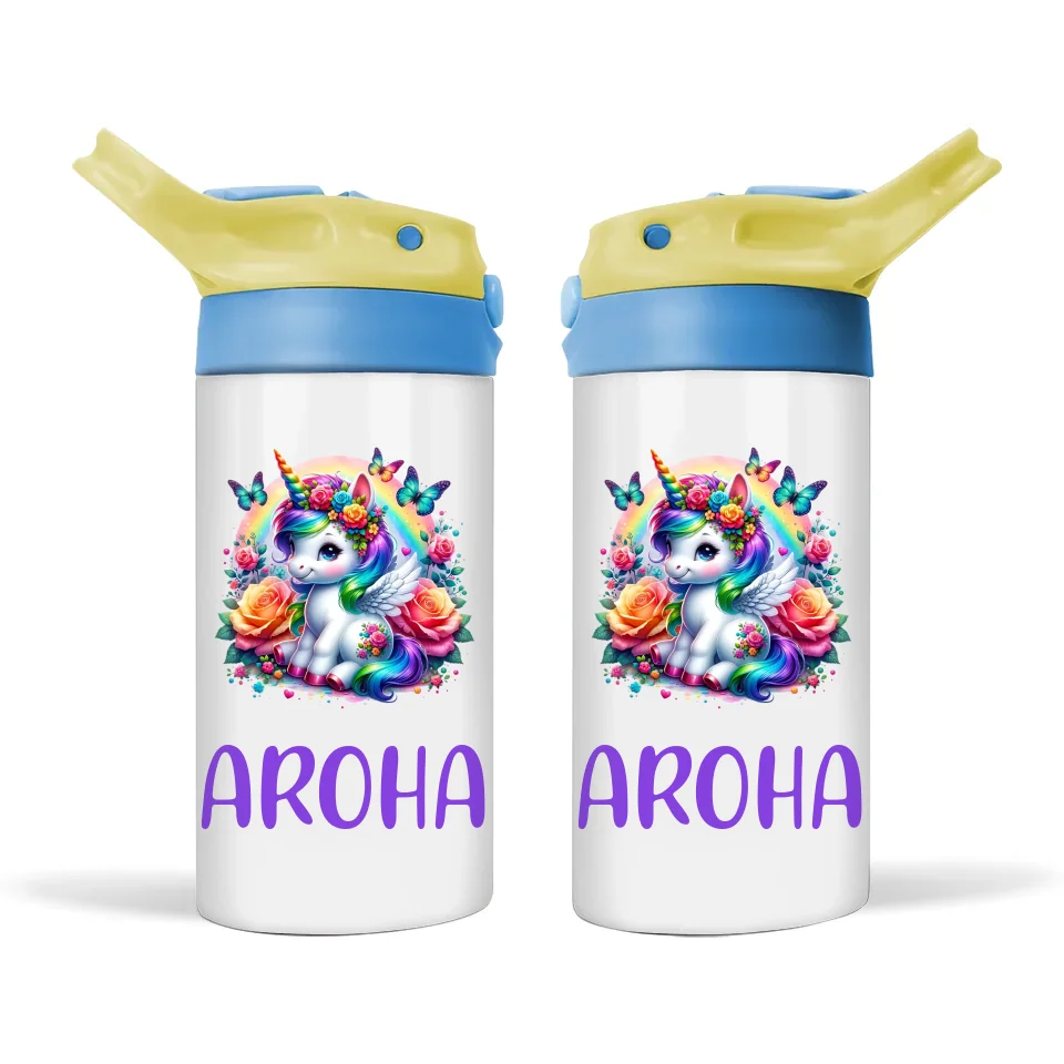 Flower Power Unicorn - Personalised Sippy Bottle