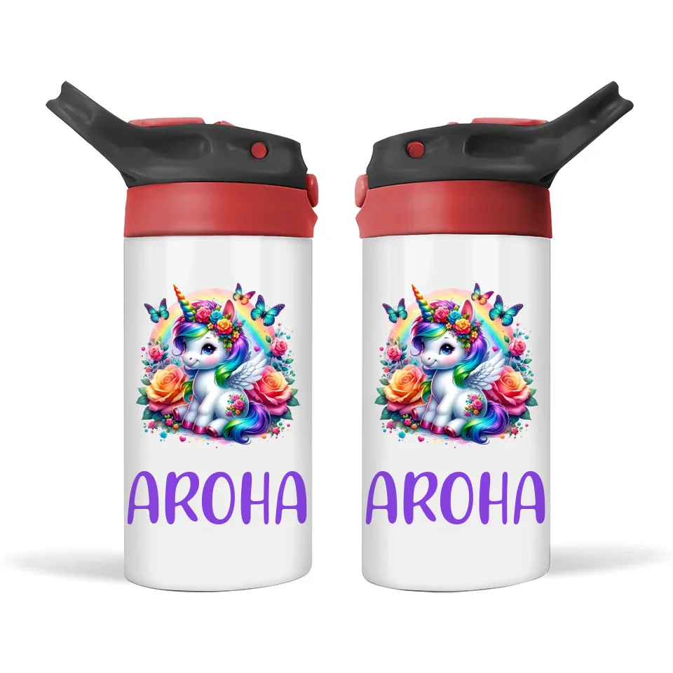 Flower Power Unicorn - Personalised Sippy Bottle