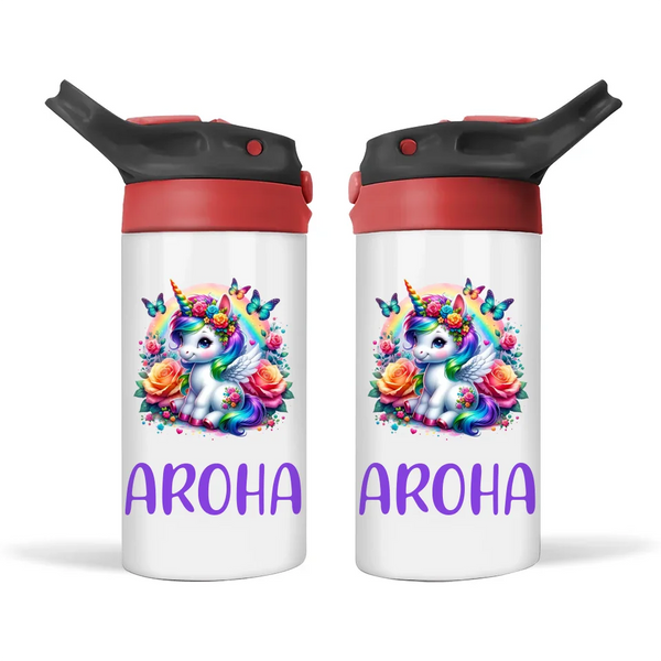 Personalised Unicorn Sippy Bottle – Custom Name Kids Drink Bottle – 350ml Double-Walled Stainless Steel