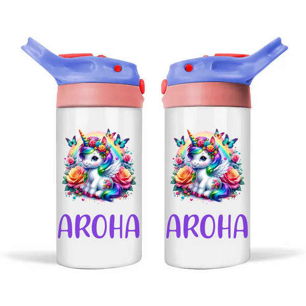 Flower Power Unicorn - Personalised Sippy Bottle