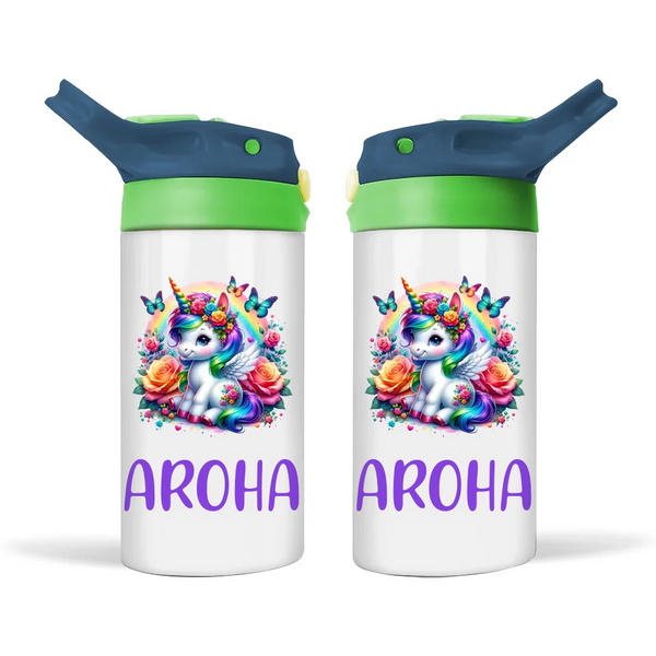 Flower Power Unicorn - Personalised Sippy Bottle