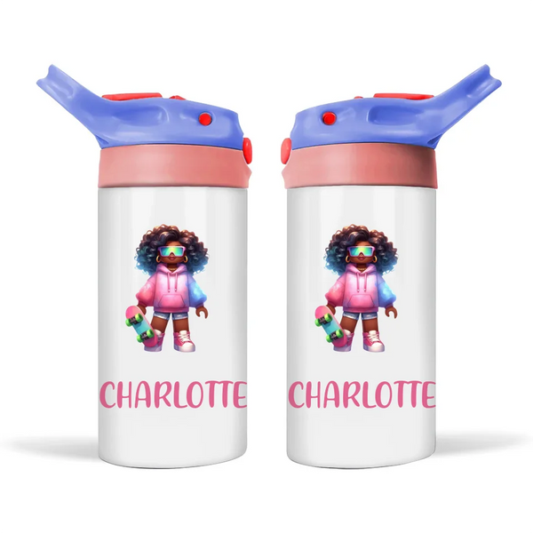 Cool Skater Girl - Personalised Sippy Bottle