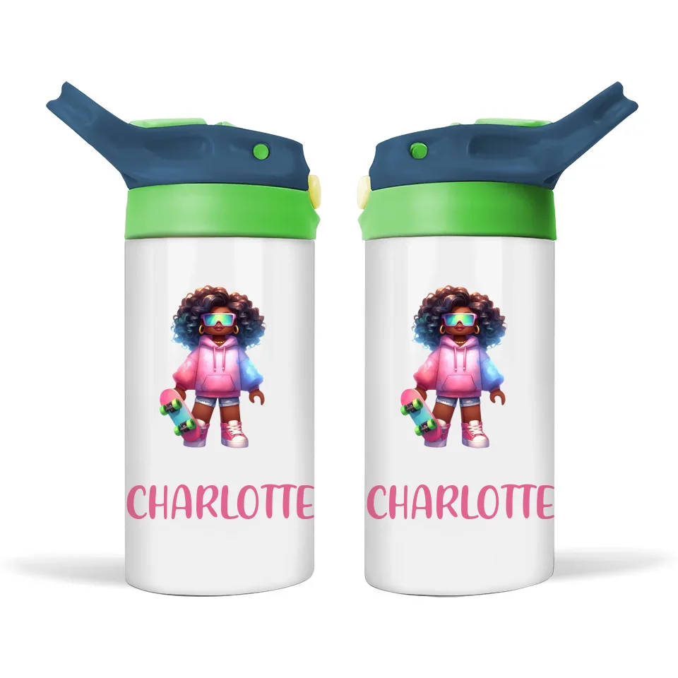 Cool Skater Girl - Personalised Sippy Bottle