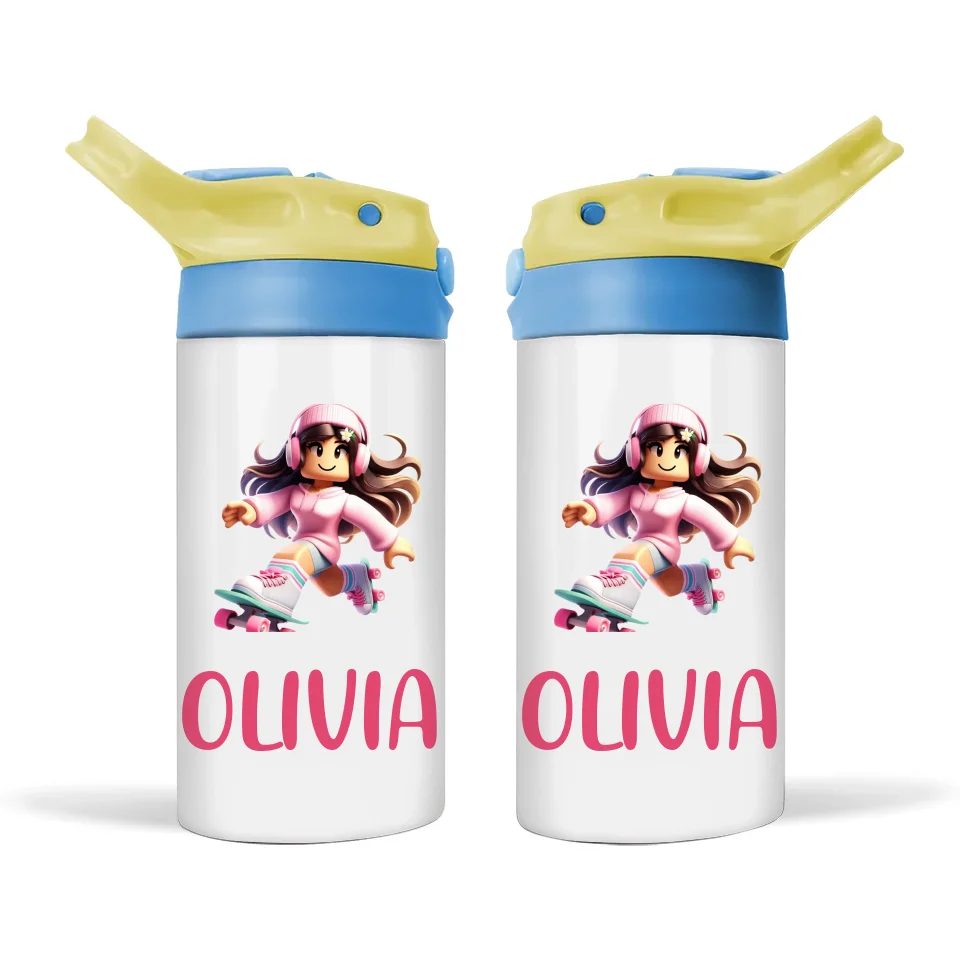 Pixel Roller Princess - Personalised Sippy Bottle