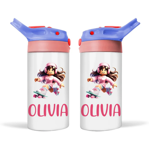 Pixel Roller Princess - Personalised Sippy Bottle