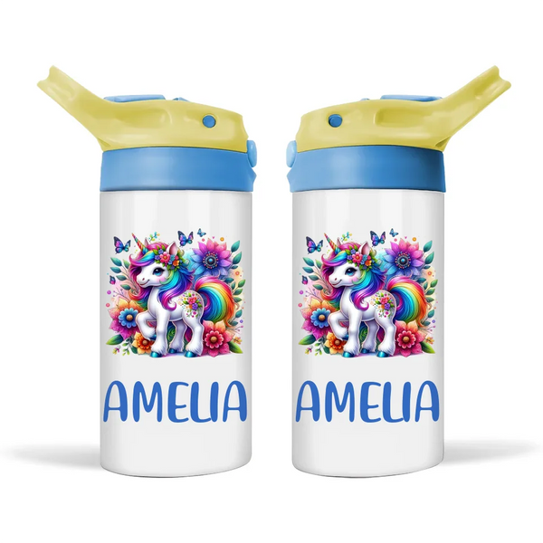 Personalised Unicorn Kids Sippy Bottle – Custom Name | Double-Walled Insulated