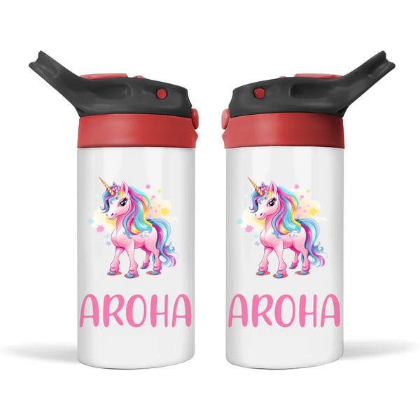 Personalised Unicorn Sippy Bottle – Custom Name Kids Drink Bottle – 350ml Double-Walled Stainless Steel