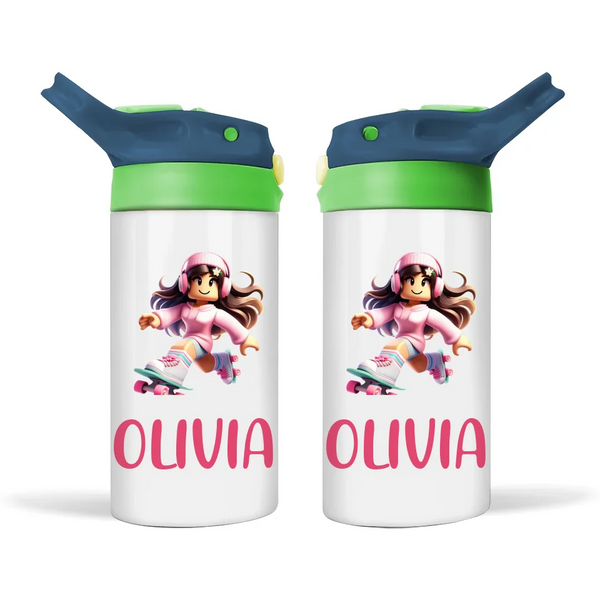 Pixel Roller Princess - Personalised Sippy Bottle