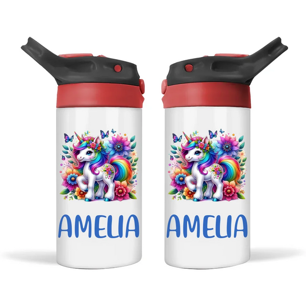 Personalised Unicorn Kids Sippy Bottle – Custom Name | Double-Walled Insulated