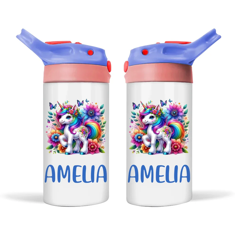 Personalised Unicorn Kids Sippy Bottle – Custom Name | Double-Walled Insulated