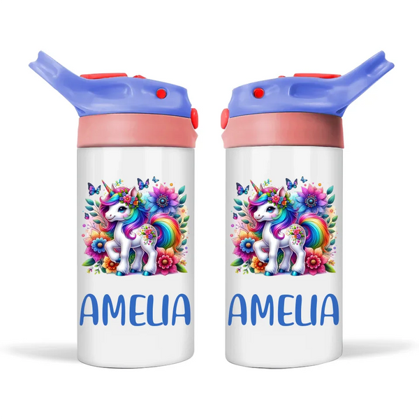 Personalised Unicorn Kids Sippy Bottle – Custom Name | Double-Walled Insulated