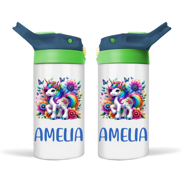 Personalised Unicorn Kids Sippy Bottle – Custom Name | Double-Walled Insulated