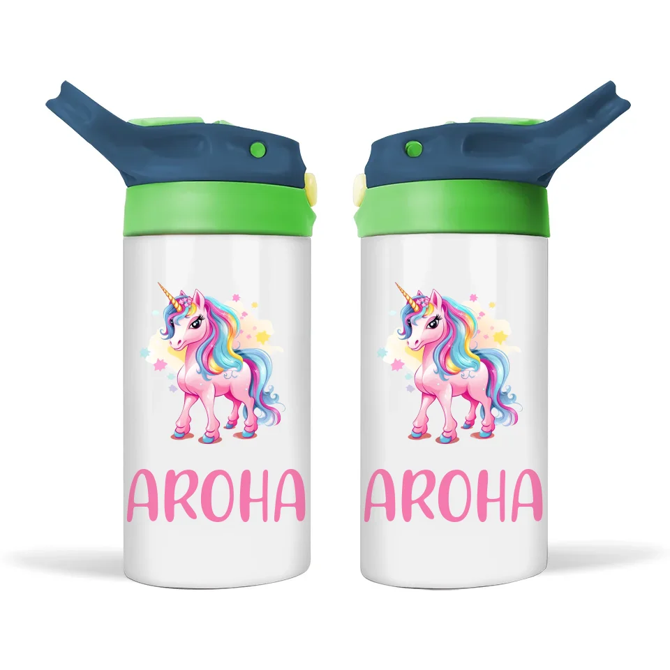 Personalised Unicorn Sippy Bottle – Custom Name Kids Drink Bottle – 350ml Double-Walled Stainless Steel