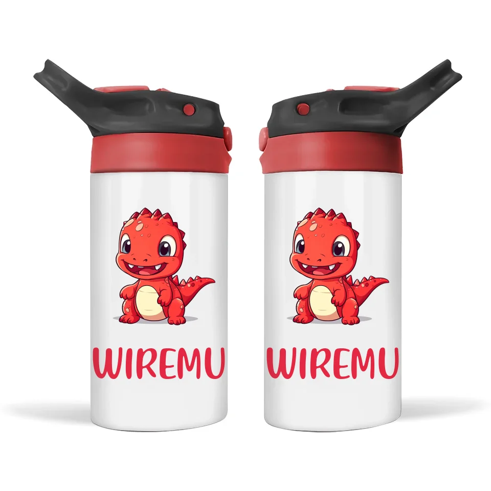 Joyful Red Dino - Personalised Sippy Bottle