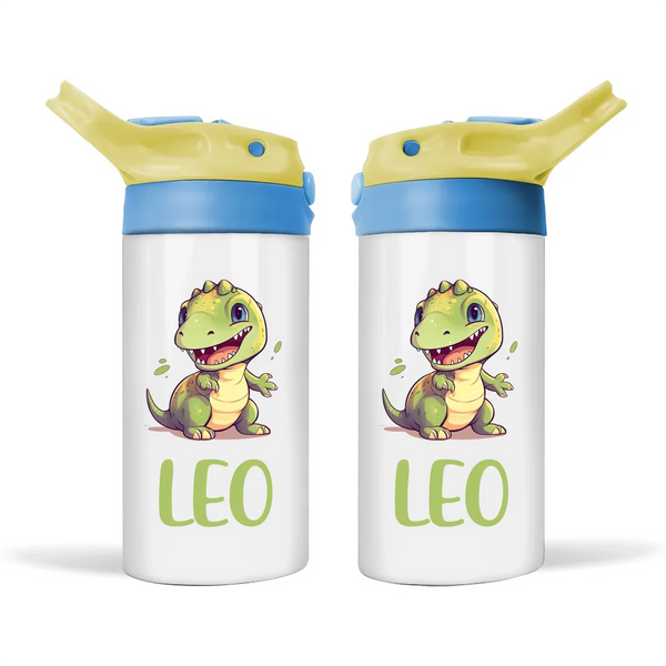 Personalised Kids Sippy Bottle - Cute Dinosaur Design with Custom Name