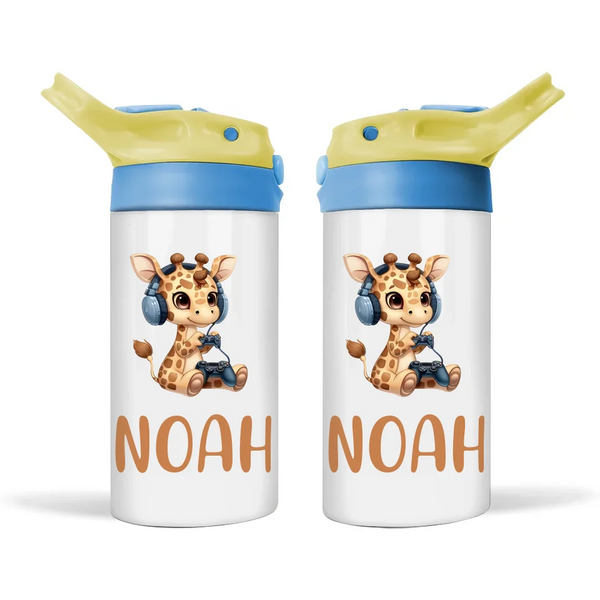 Playful Giraffe Gamer - Personalised Sippy Bottle