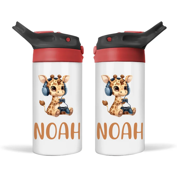 Playful Giraffe Gamer - Personalised Sippy Bottle