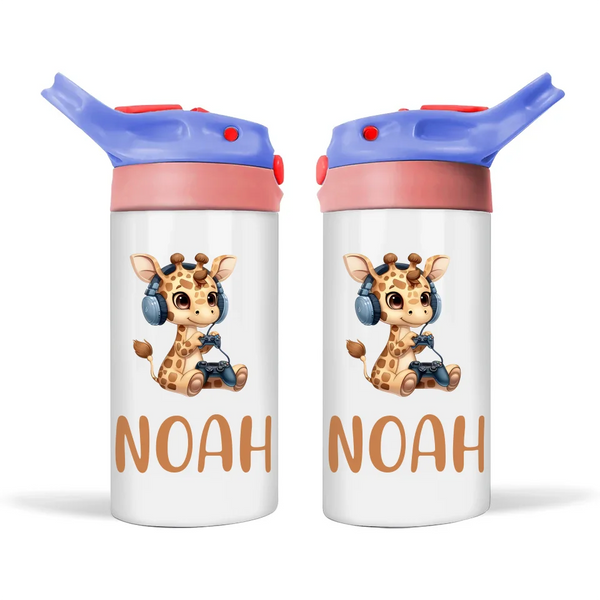 Playful Giraffe Gamer - Personalised Sippy Bottle