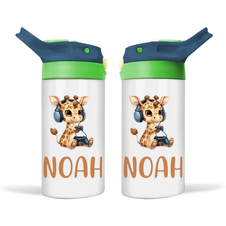 Playful Giraffe Gamer - Personalised Sippy Bottle