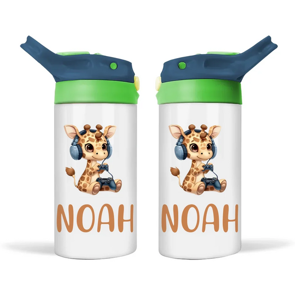 Playful Giraffe Gamer - Personalised Sippy Bottle