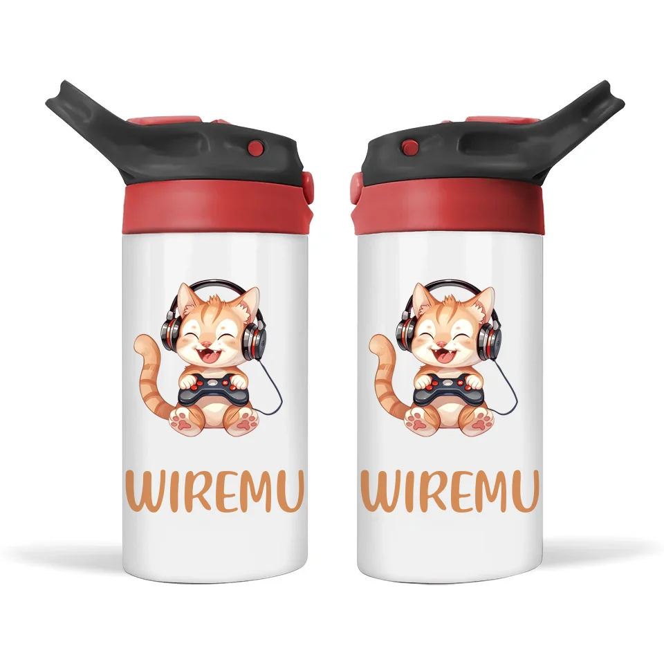 Kitten Gaming Adventure - Personalised Sippy Bottle