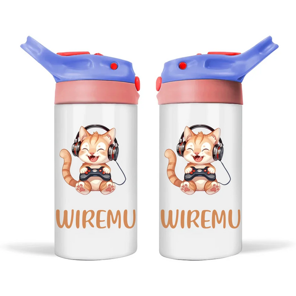 Kitten Gaming Adventure - Personalised Sippy Bottle