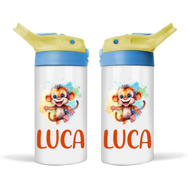 Personalised Kids Sippy Bottle - Playful Monkey Design with Custom Name