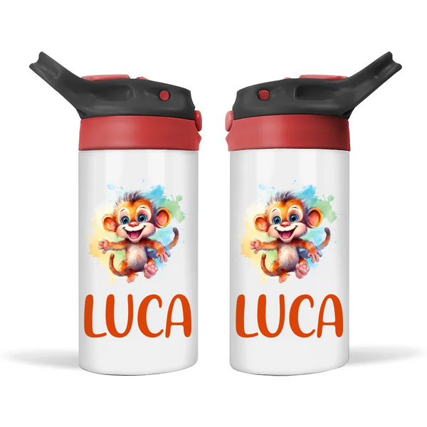 Personalised Kids Sippy Bottle - Playful Monkey Design with Custom Name