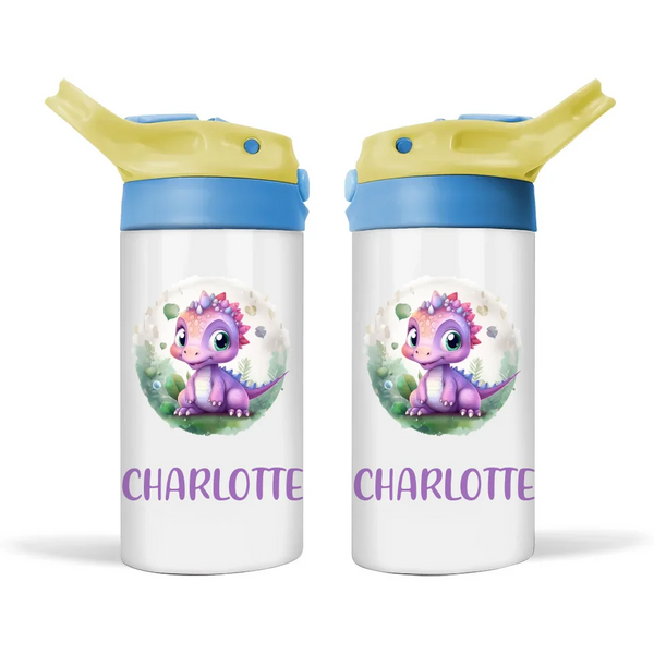 Personalised Kids Sippy Bottle - Cute Baby Dinosaur Design with Custom Name