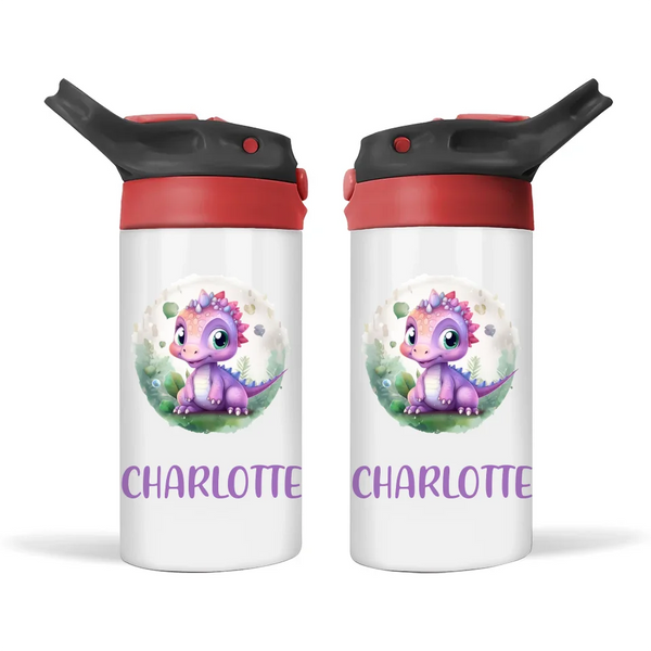 Personalised Kids Sippy Bottle - Cute Baby Dinosaur Design with Custom Name