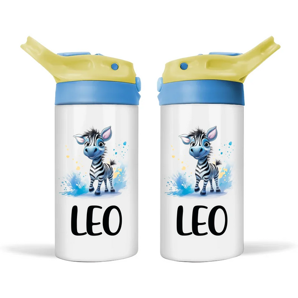 Personalised Kids Sippy Bottle - Cute Zebra Design with Custom Name