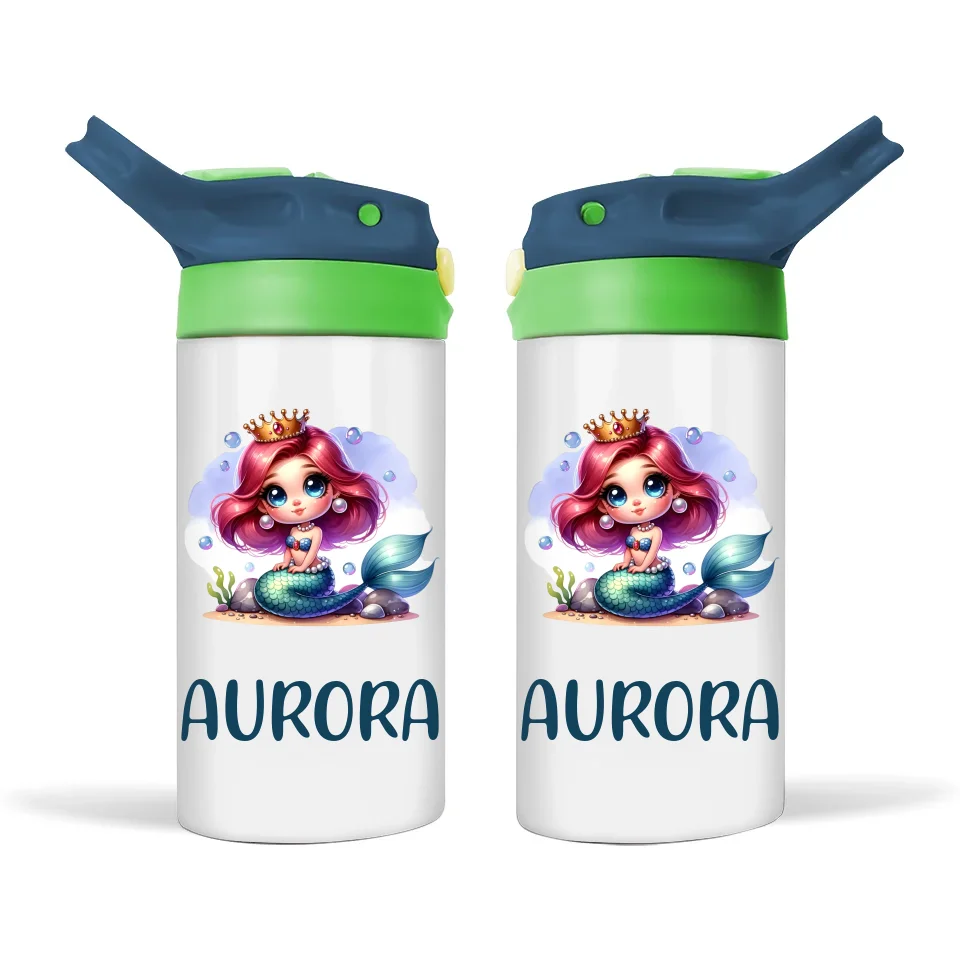 Personalised Kids Sippy Bottle - Mermaid Princess Design with Custom Name