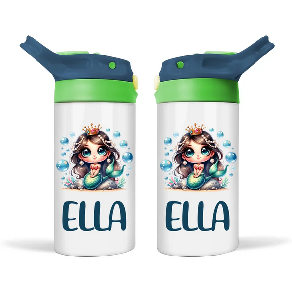 Personalised Kids Sippy Bottle - Mermaid Princess Design with Custom Name